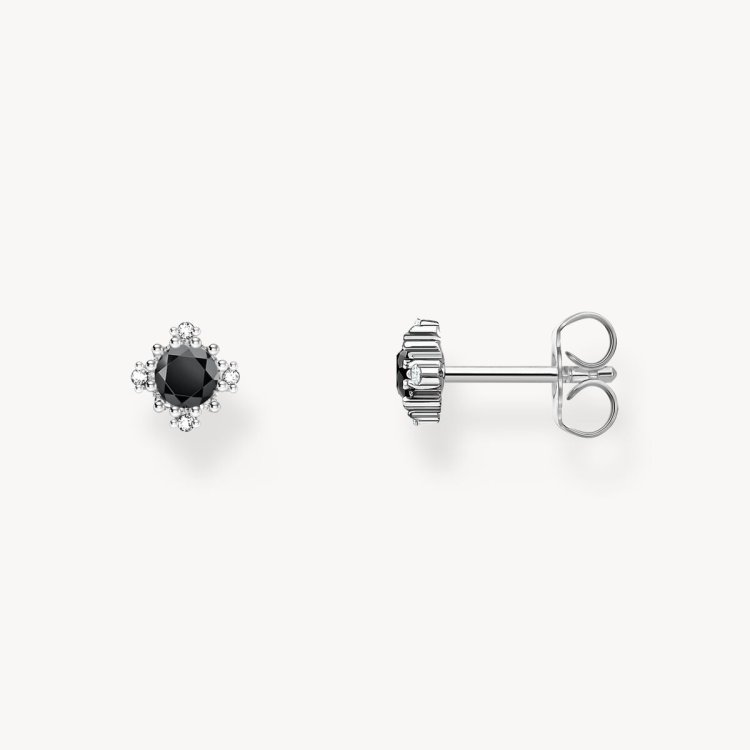 THOMAS SABO Silver Small Ear Studs Vintage with Black Zirconia