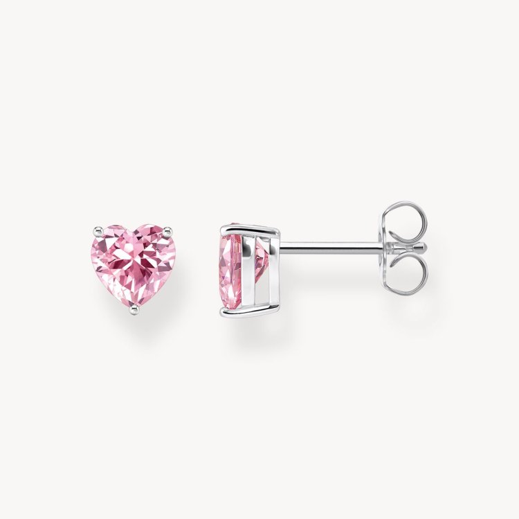 THOMAS SABO Silver Ear Studs Heart-Shaped with Pink Zirconia