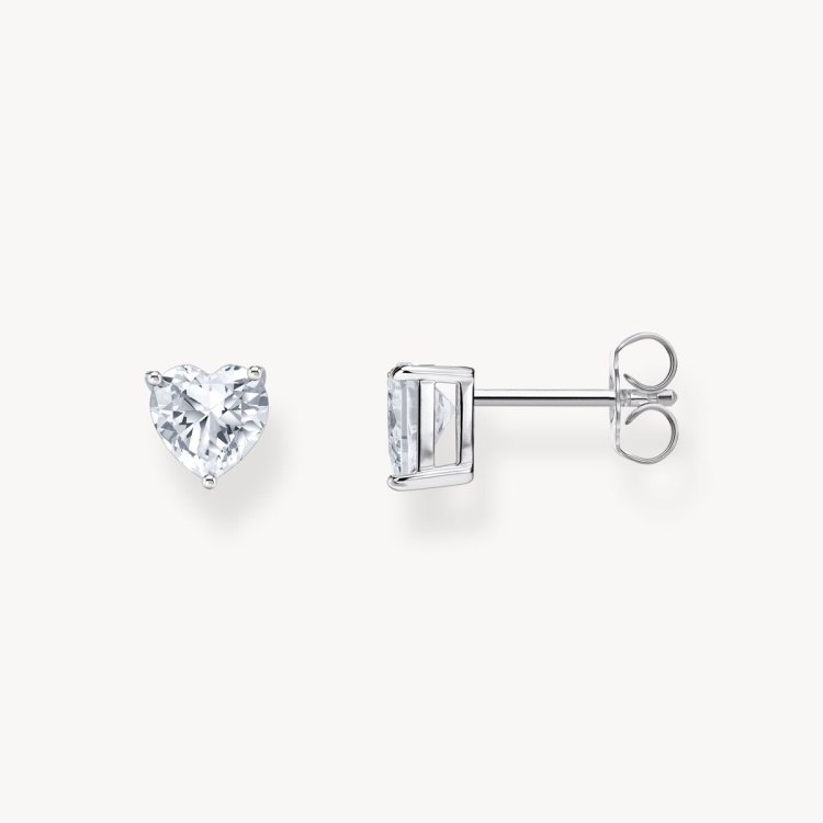 THOMAS SABO Silver Ear Studs Heart-Shaped with White Zirconia