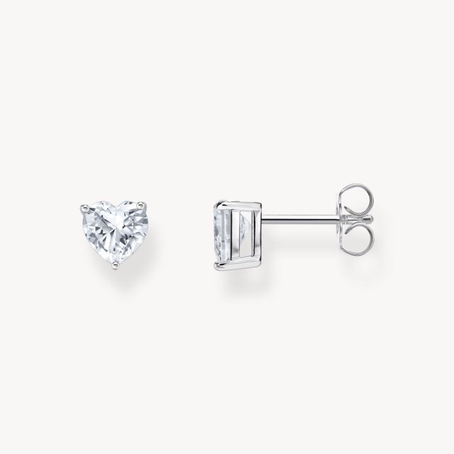 THOMAS SABO Silver Ear Studs Heart-Shaped with White Zirconia