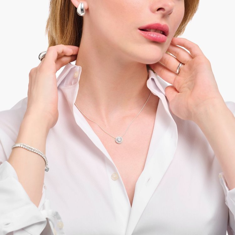 THOMAS SABO Necklace Silver with Halo Pedant with White Zirconia 