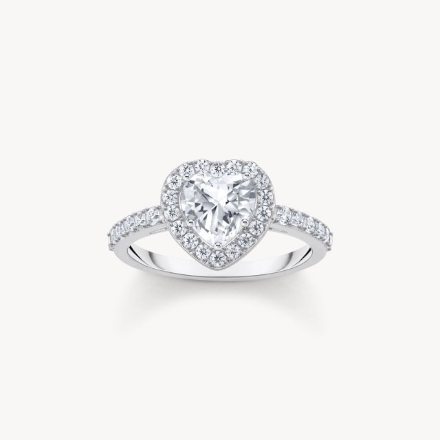 THOMAS SABO Silver Halo Ring with White Heart-Shaped Zirconia