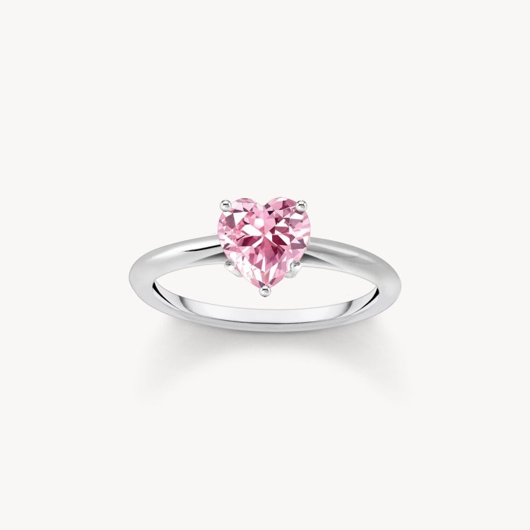 THOMAS SABO Silver Ring with Pink Heart-Shaped Zirconia