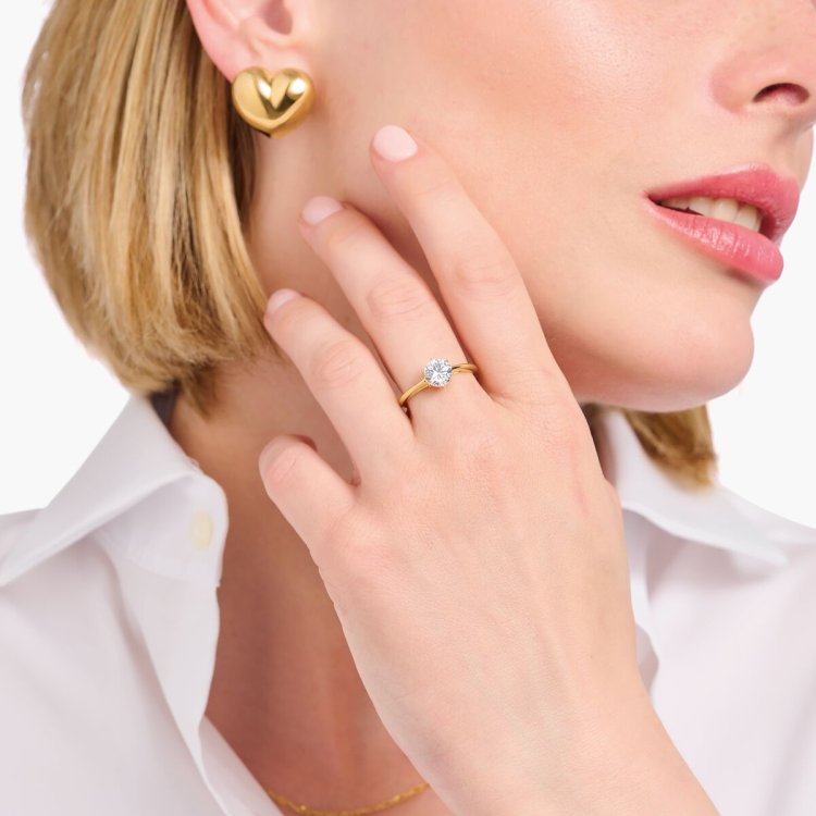 THOMAS SABO Gold-Plated Ring with White Zirconia in Brilliant Cut