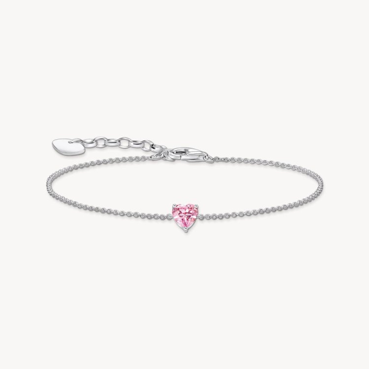 THOMAS SABO Silver Bracelet with Pink Heart-Shaped Pendant