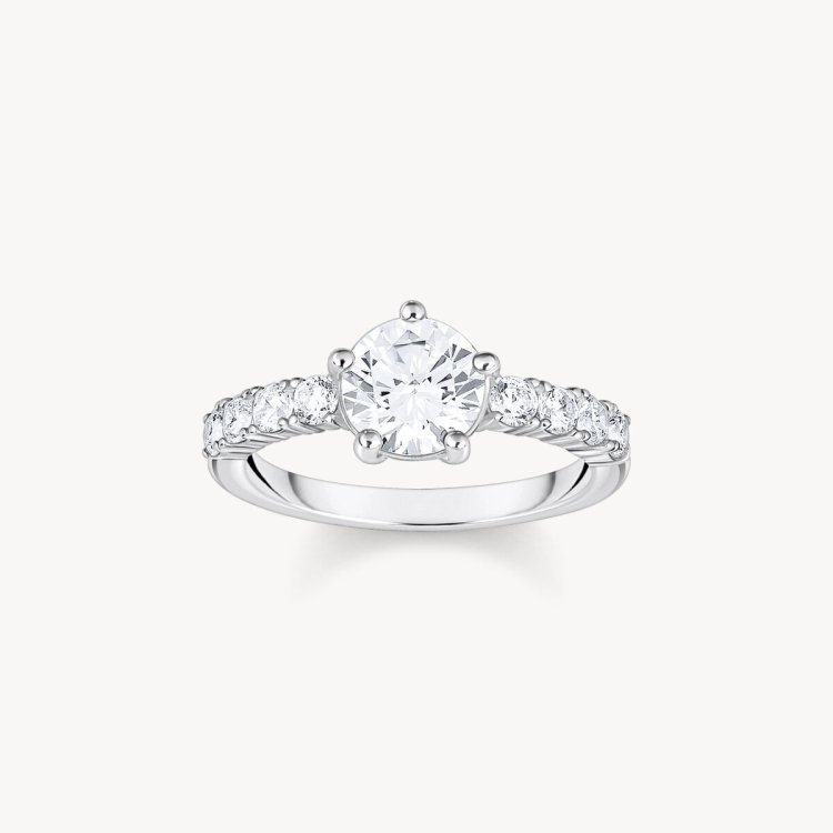 THOMAS SABO Silver Solitaire Ring with White Zirconia in Different Sizes