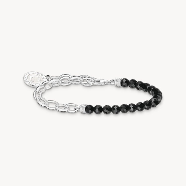 THOMAS SABO Member Charm Bracelet with Black Obsidian Beads and Charmista Disc Silver