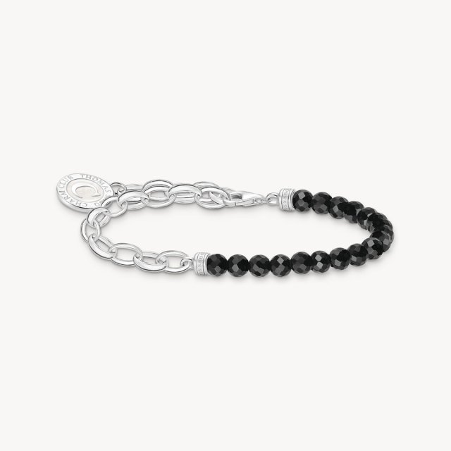THOMAS SABO Member Charm Bracelet with Black Obsidian Beads and Charmista Disc Silver