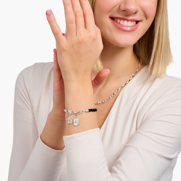 THOMAS SABO Member Charm Bracelet with Black Obsidian Beads and Charmista Disc Silver