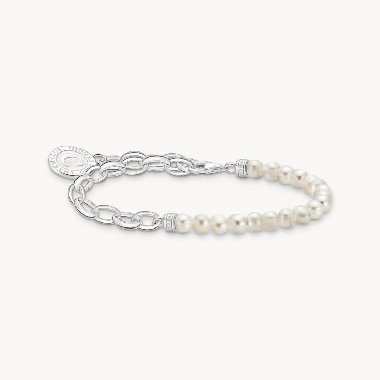 THOMAS SABO Member Charm Bracelet with White Pearls and Charmista Disc Silver