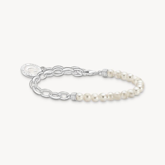 THOMAS SABO Member Charm Bracelet with White Pearls and Charmista Disc Silver