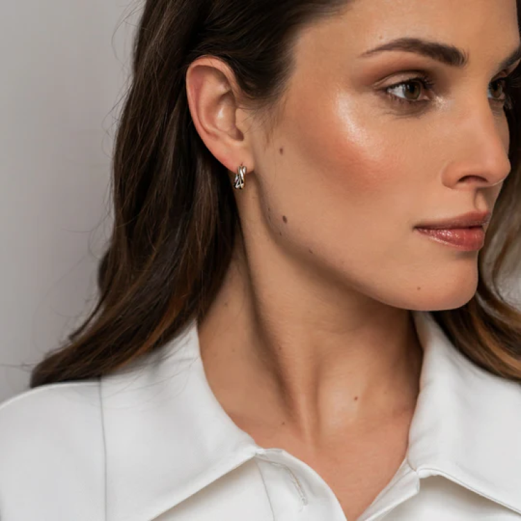 TI SENTO MILANO Huggie Hoop Earrings Two Tone with Zircon in Silver 925