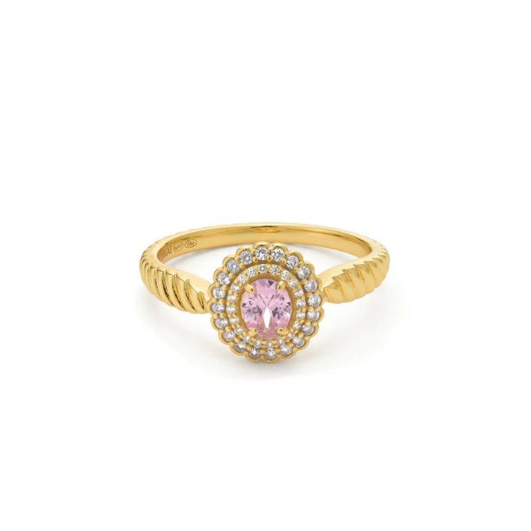 24KAE Ring with Colored Stones and Twisted Band