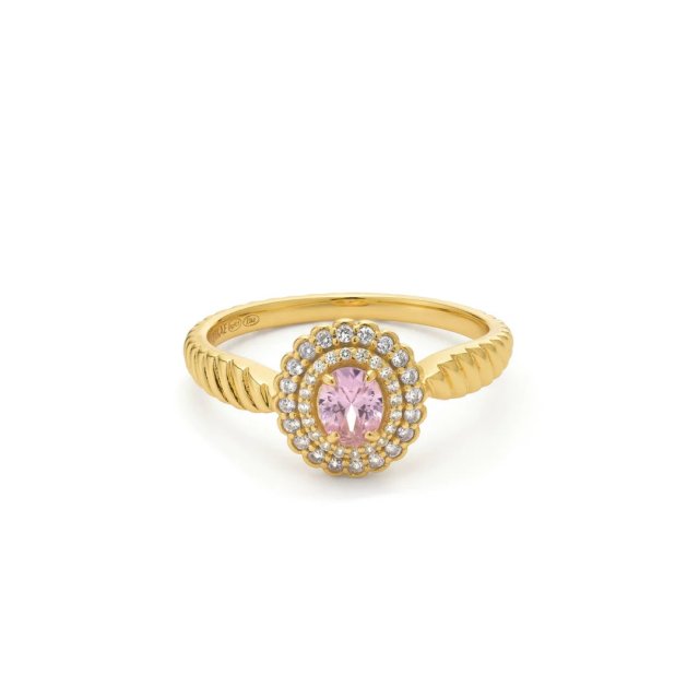 24KAE Ring with Colored Stones and Twisted Band
