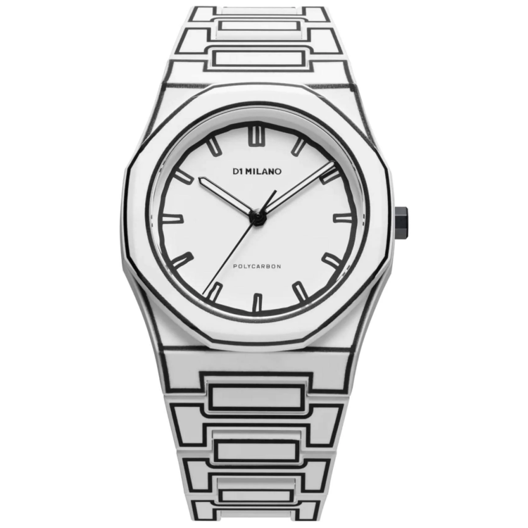 D1 MILANO POLYCARBON WHITE SKETCH 2D 40MM Stainless Steel Bracelet 