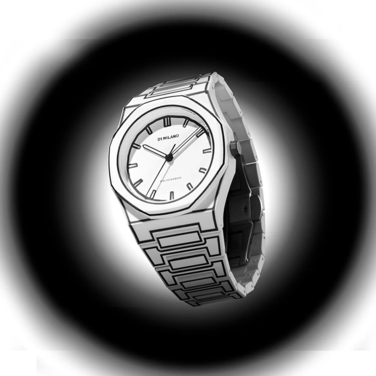 D1 MILANO POLYCARBON WHITE SKETCH 2D 40MM Stainless Steel Bracelet 