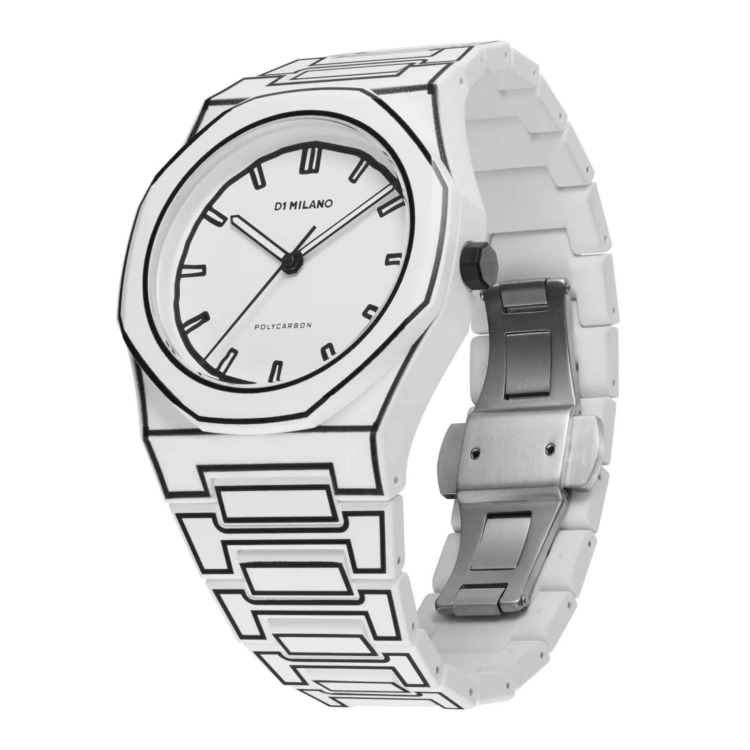 D1 MILANO POLYCARBON WHITE SKETCH 2D 40MM Stainless Steel Bracelet 