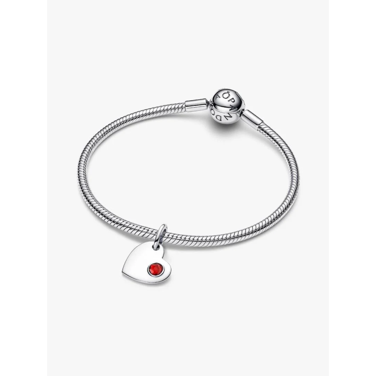 PANDORA MOMENTS Κρεμαστό Σύμβολο σε Σχήμα Καρδιάς με Πέτρα σε Κόκκινο Χρώμα και Δυνατότητα Εγχάραξης