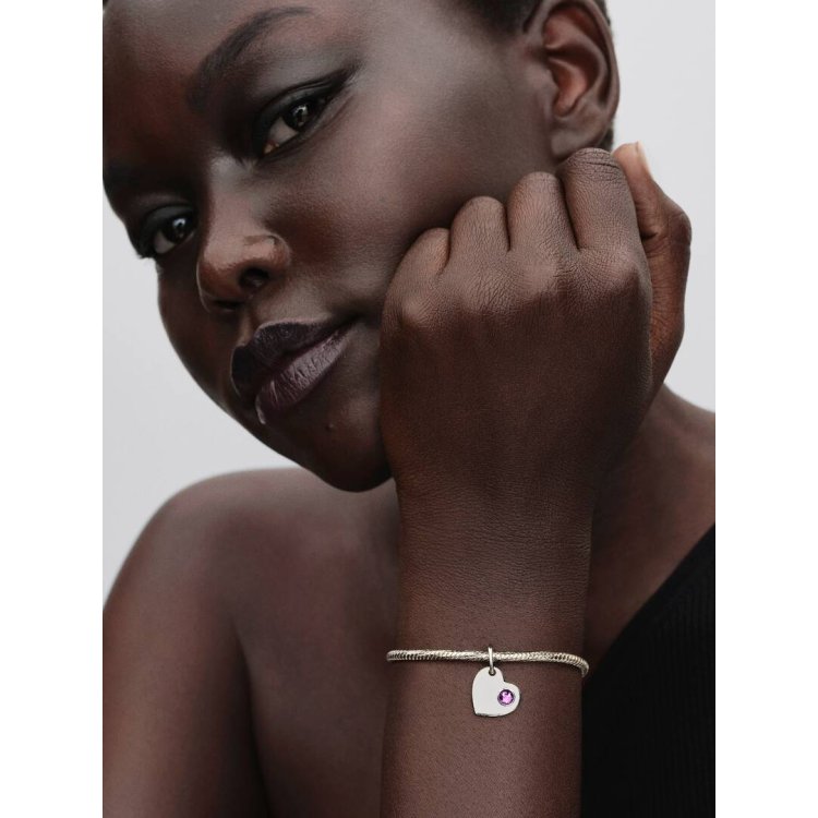 PANDORA MOMENTS Κρεμαστό Σύμβολο σε Σχήμα Καρδιάς με Πέτρα σε Mωβ Χρώμα και Δυνατότητα Εγχάραξης