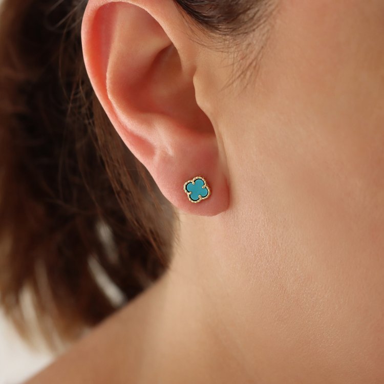 Σκουλαρίκια σε Κίτρινο Χρυσό 14Κ με Τυρκουάζ