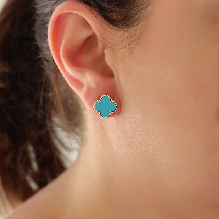 Σκουλαρίκια σε Κίτρινο Χρυσό 14Κ με Τυρκουάζ