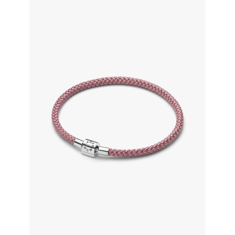 PANDORA MOMENTS Γυαλιστερό Bραχιόλι με Ροζ Κορδόνι