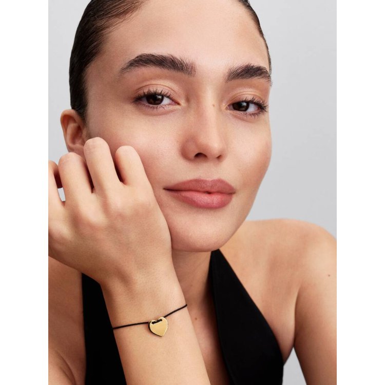 PANDORA ΜΟΜΕΝΤS Βραχιόλι με Μαύρο Κορδόνι και Καρδιά με Δυνατότητα Εγχάραξης