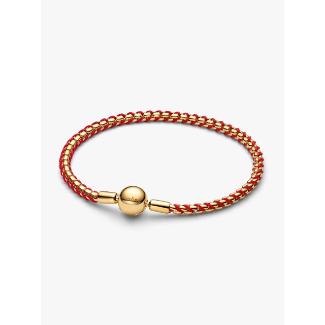 PANDORA MOMENTS Βραχιόλι με Aλυσίδα-Φίδι και Κόκκινο Κορδόνι