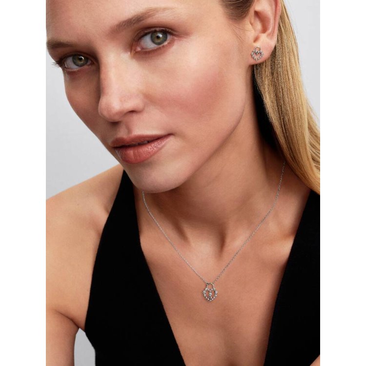 PANDORA ΤΙΜΕLESS Αστραφτερά Kουμπωτά Σκουλαρίκια με Καρδιά σε Στυλ Λουκέτου