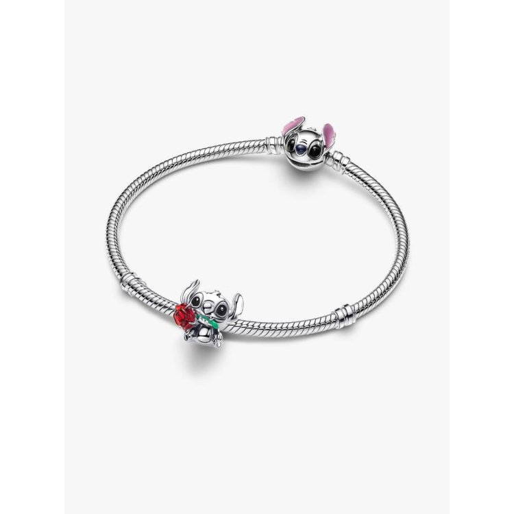 PANDORA ΜΟΜΕΝΤS Σύμβολο με τον Stitch της Disney και Τριαντάφυλλο από Γυαλί Murano