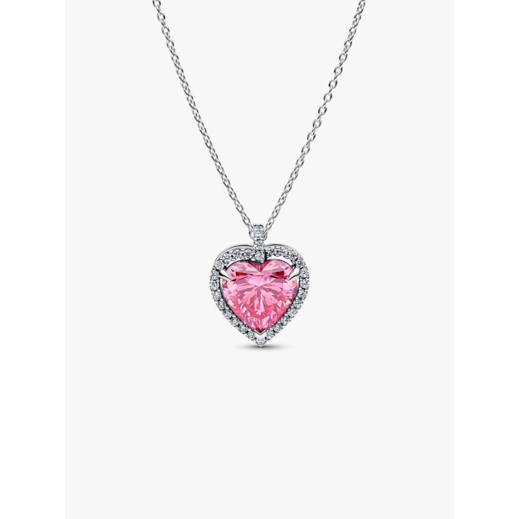 PANDORA ΤΙΜΕLESS Κολιέ με Ροζ Καρδιά και Στεφάνι με Πέτρες