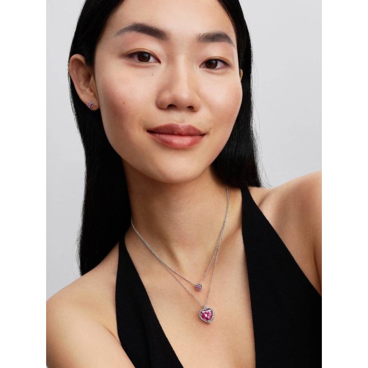 PANDORA ΤΙΜΕLESS Κολιέ με Ροζ Καρδιά και Στεφάνι με Πέτρες