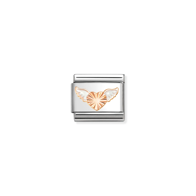 NOMINATION COMPOSABLE CLASSIC LINK FLYING HEART IN 9K ROSE GOLD AND ENAMEL
