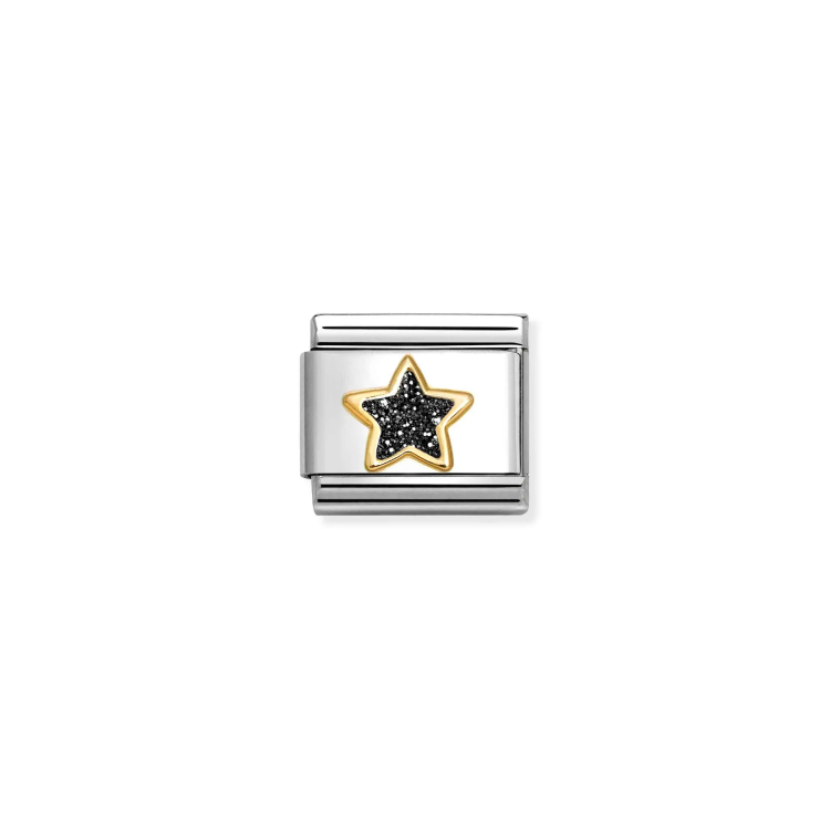 ΝOMINATION COMPOSABLE CLASSIC LINK STAR IN 18K GOLD & BLACK GLITTER ENAMEL