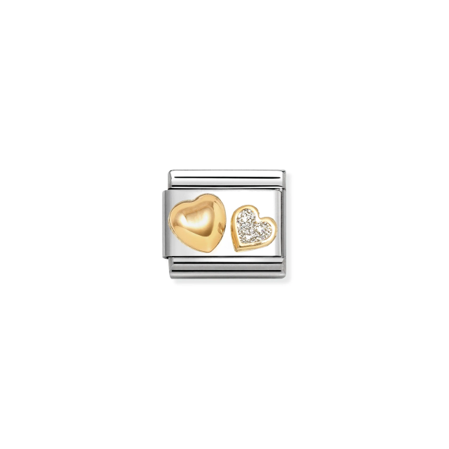 NOMINATION COMPOSABLE CLASSIC LINK RAISED HEART & GLITTER HEART IN 18K GOLD