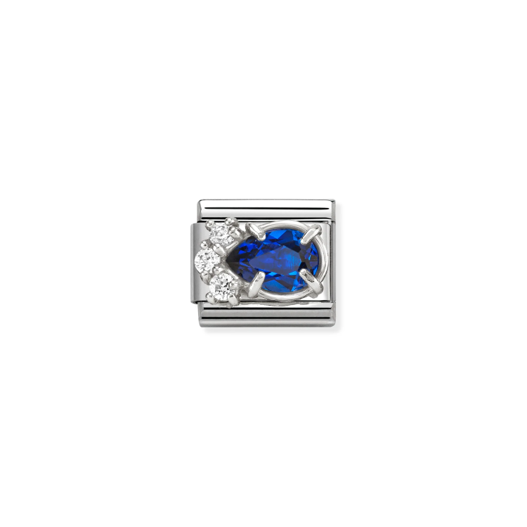 NOMINATION COMPOSABLE CLASSIC LINK WHITE & BLUE CZ TEARDROP IN SILVER