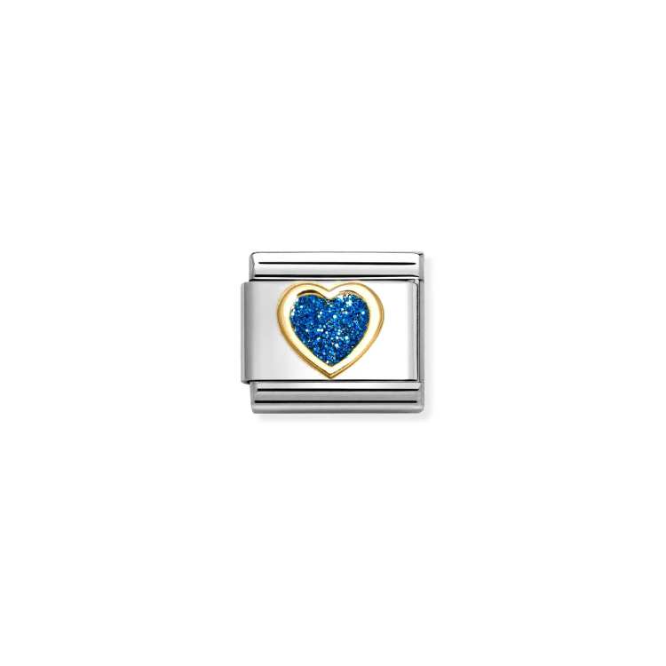 NOMINATION COMPOSABLE CLASSIC LINK HEART IN 18K GOLD & BLUE GLITTER ENAMEL