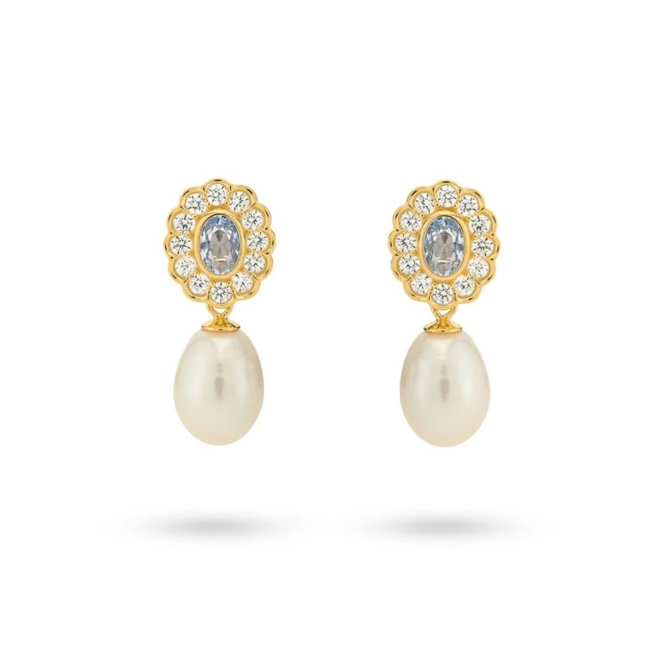 24KAE Earring with Colored Stones and Sweetwater Pearl
