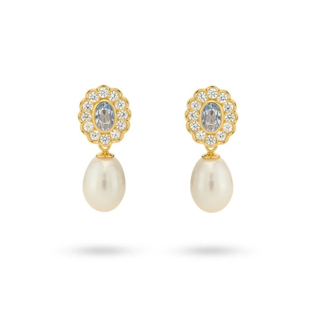 24KAE Earring with Colored Stones and Sweetwater Pearl