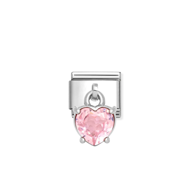 NOMINATION COMPOSABLE CLASSIC LINK  HEART CUT PINK CZ CHARM IN 925 SILVER