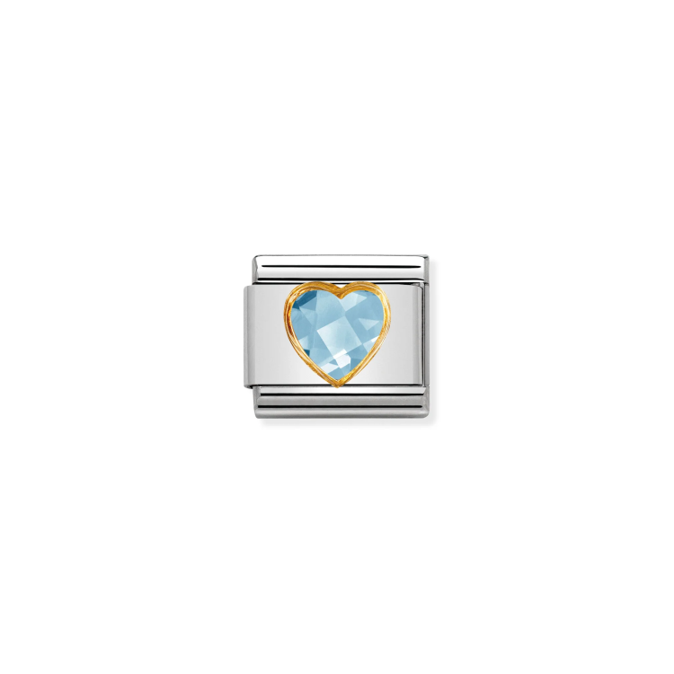 NOMINATION COMPOSABLE CLASSIC LINK LIGHT BLUE FACETED HEART CZ IN 18K GOLD