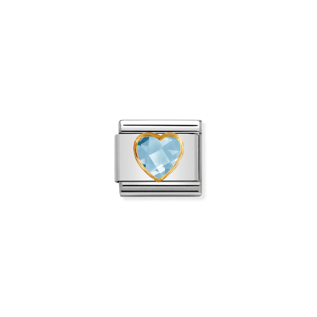 NOMINATION COMPOSABLE CLASSIC LINK LIGHT BLUE FACETED HEART CZ IN 18K GOLD