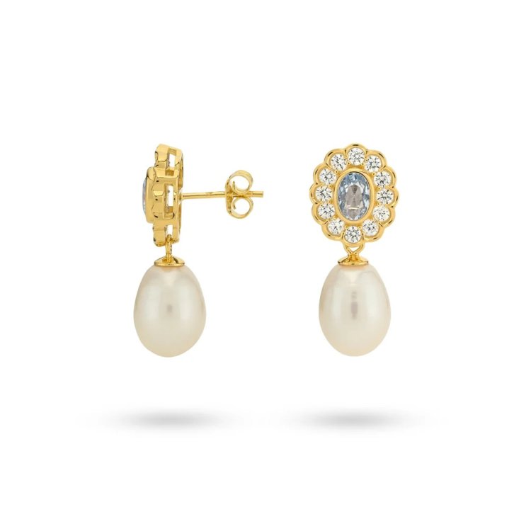 24KAE Earring with Colored Stones and Sweetwater Pearl