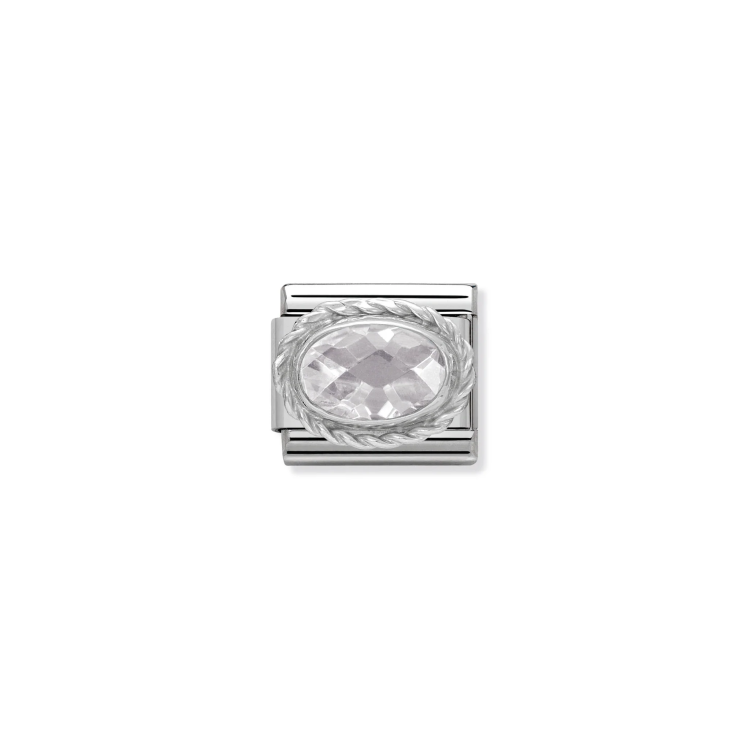 NOMINATION COMPOSABLE CLASSIC LINK FACETED WHITE OVAL CZ IN 925 SILVER