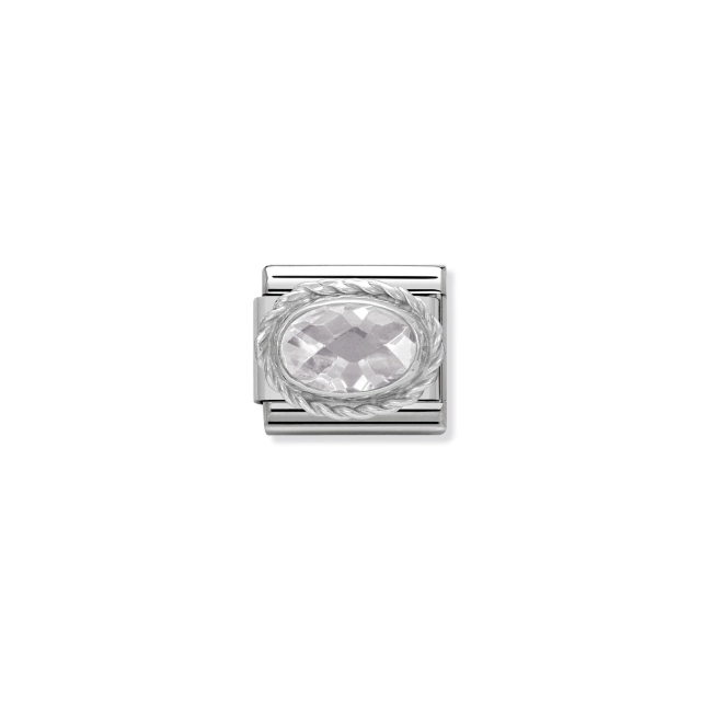 NOMINATION COMPOSABLE CLASSIC LINK FACETED WHITE OVAL CZ IN 925 SILVER