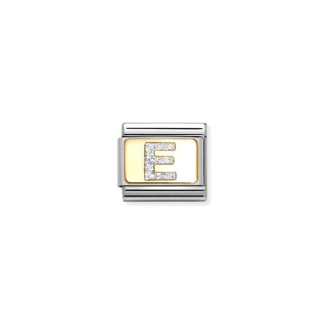NOMINATION COMPOSABLE CLASSIC LINK SILVER LETTER E IN 18K GOLD & GLITTER ENAMEL