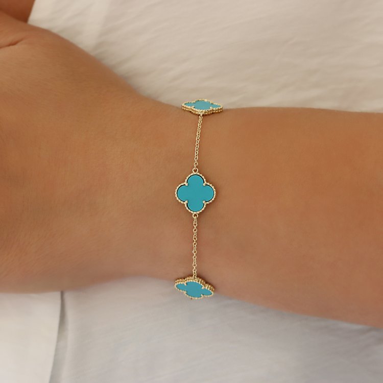 Βραχιόλι Van Cleef σε Κίτρινο Χρυσό 14Κ με Τυρκουάζ