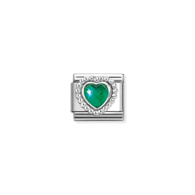 NOMINATION COMPOSABLE CLASSIC LINK FACETED GREEN CZ HEART IN 925 SILVER
