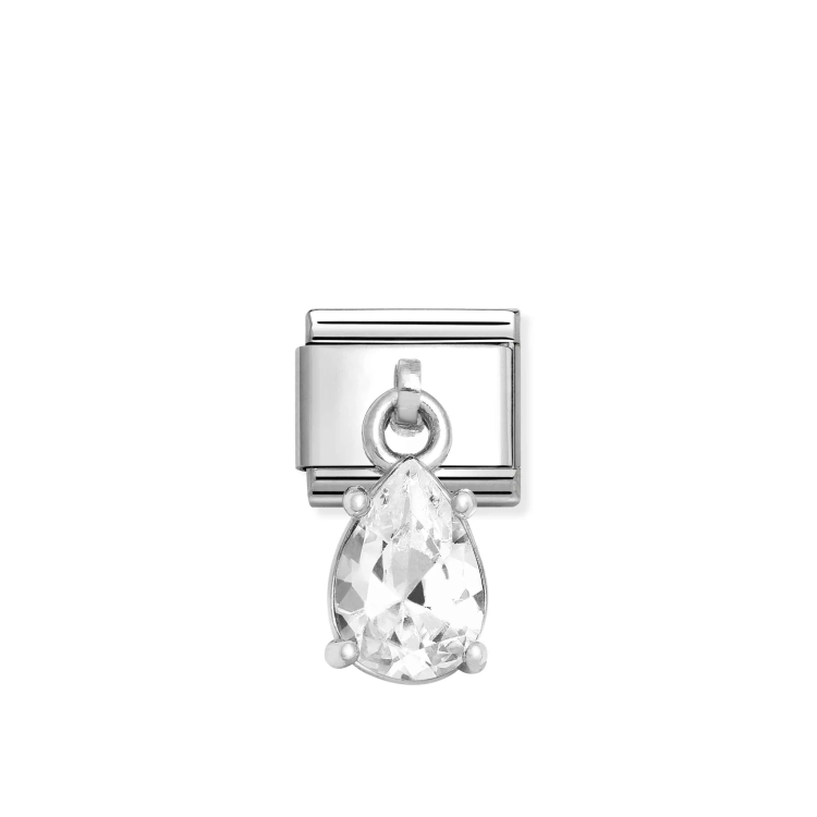 NOMINATION COMPOSABLE CLASSIC LINK DROP PEAR CUT WHITE CZ CHARM IN 925 SILVER