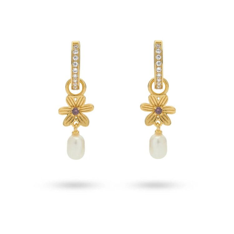 24KAE Earrings with Flower and Sweetwater Pearl